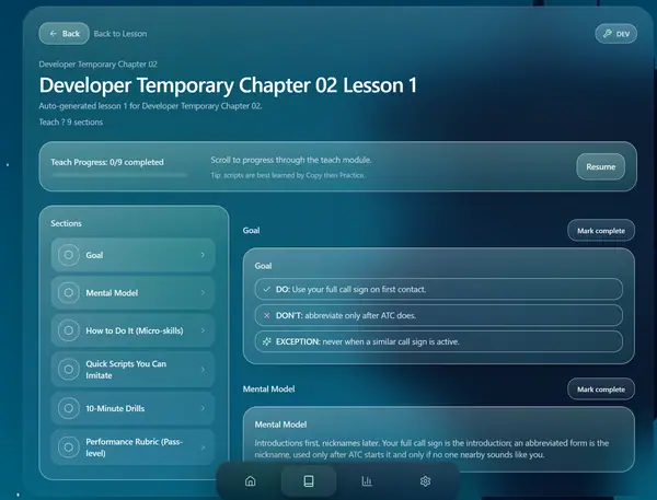 Updated Squawk teach screen